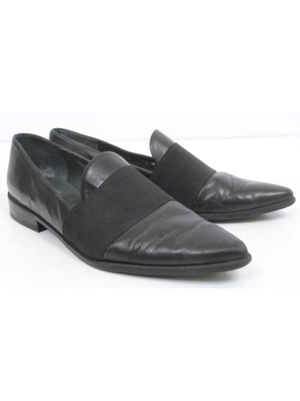 Stuart Weitzman Women 7.5 Black Leather‎ Grosgrain Band Pointed Toe Loafer Flats